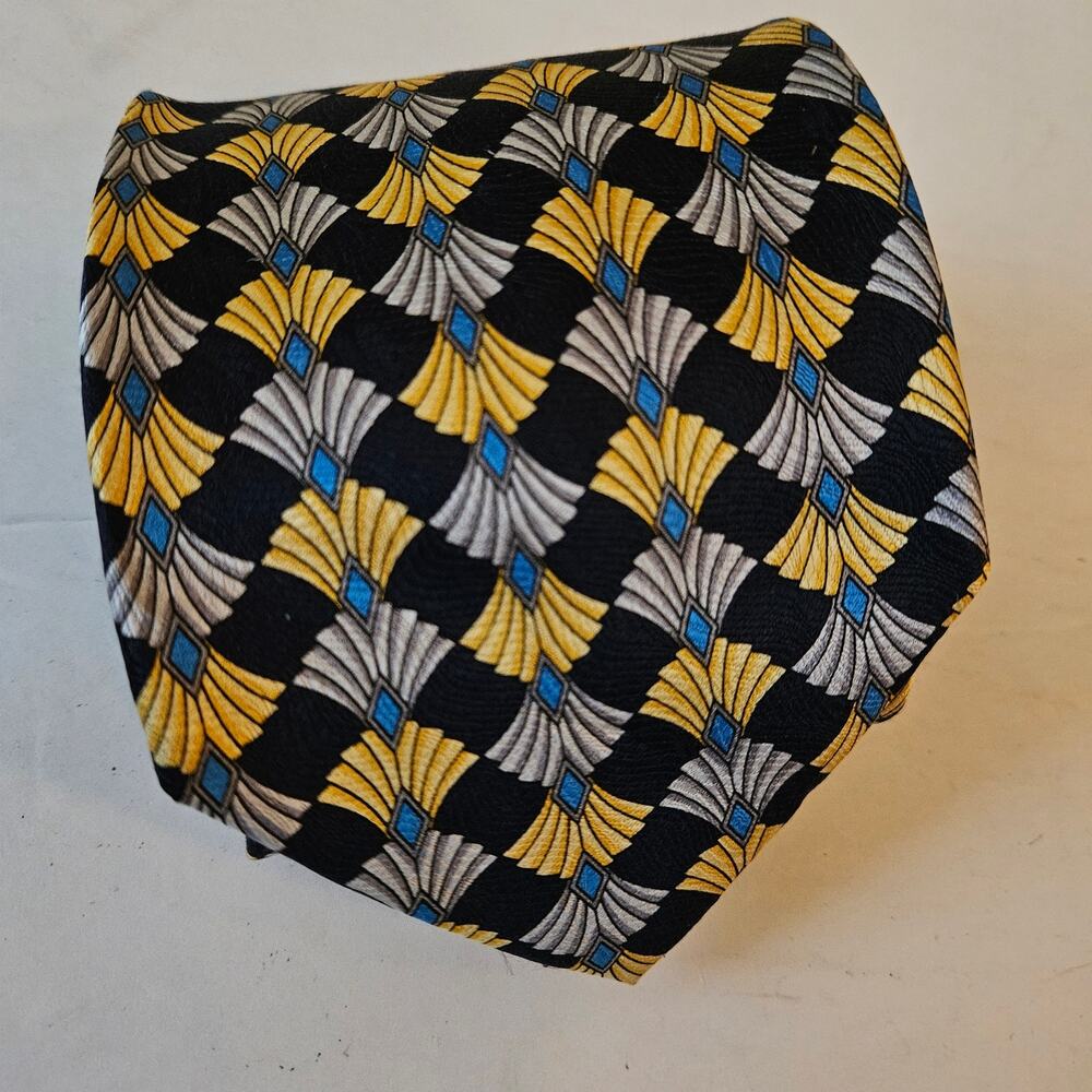 Martelli Firenze Silk Neck Tie Navy Fan Print 3.75" Wide x 60" Long